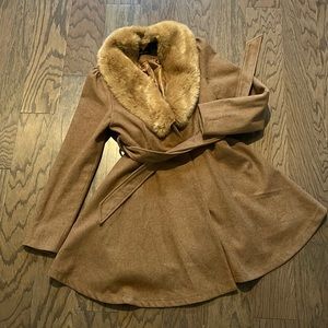 Brown Swing Coat with Fur Collar